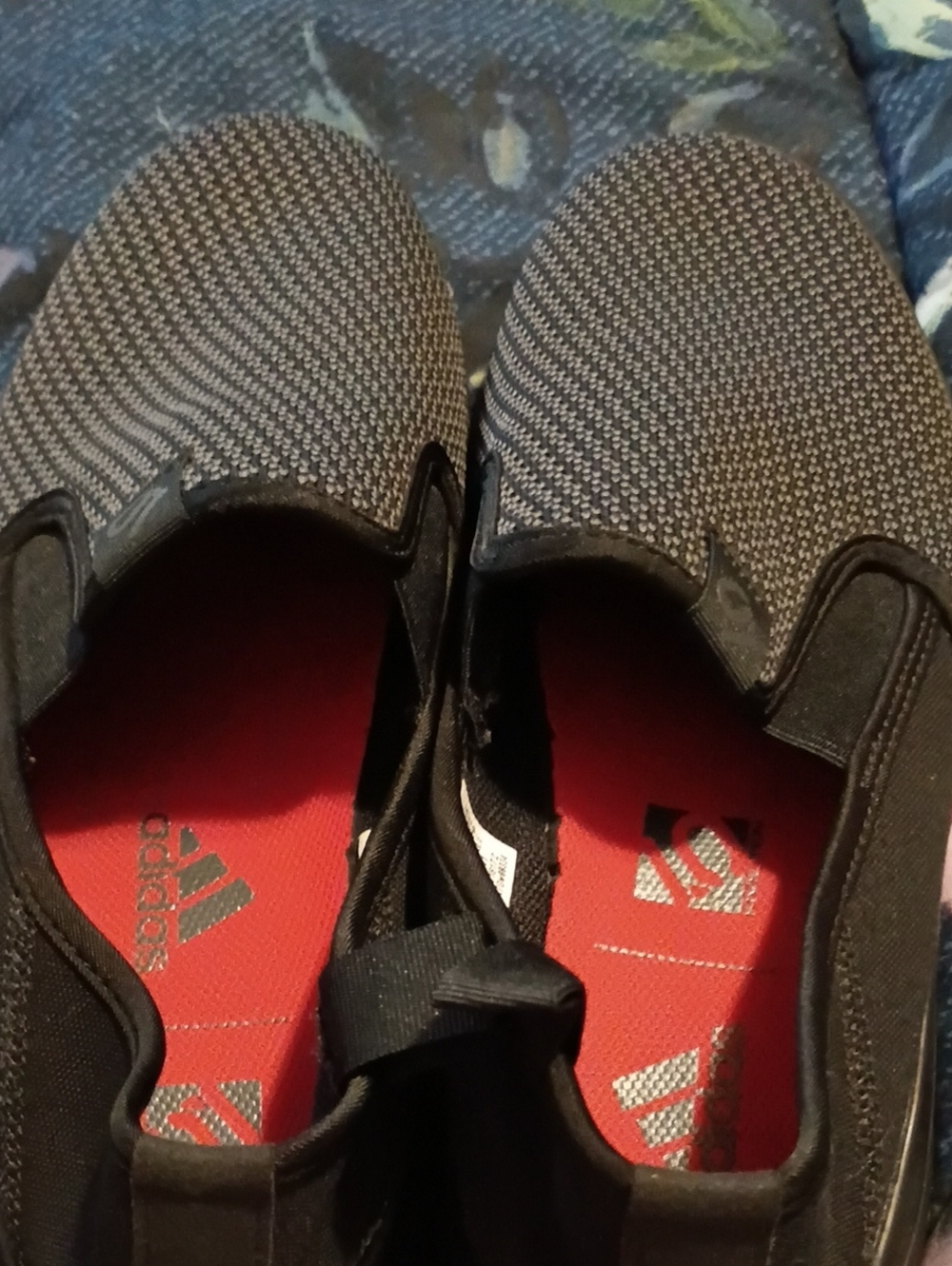 adidas Black Knit Slip-On Sneakers with Red Insoles